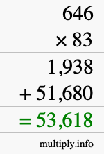How to calculate 646 times 83 using long multiplication