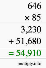 How to calculate 646 times 85 using long multiplication
