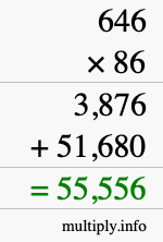 How to calculate 646 times 86 using long multiplication