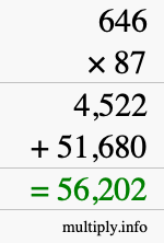 How to calculate 646 times 87 using long multiplication