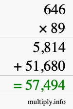 How to calculate 646 times 89 using long multiplication