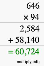 How to calculate 646 times 94 using long multiplication