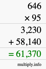 How to calculate 646 times 95 using long multiplication