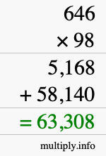 How to calculate 646 times 98 using long multiplication