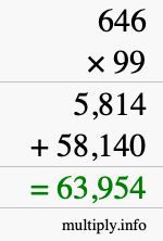 How to calculate 646 times 99 using long multiplication