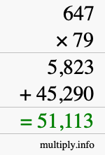 How to calculate 647 times 79 using long multiplication