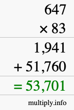 How to calculate 647 times 83 using long multiplication