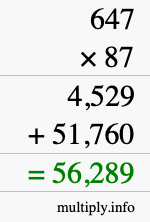 How to calculate 647 times 87 using long multiplication