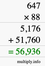 How to calculate 647 times 88 using long multiplication