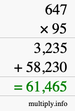 How to calculate 647 times 95 using long multiplication