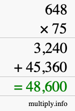 How to calculate 648 times 75 using long multiplication