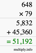 How to calculate 648 times 79 using long multiplication