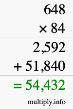 How to calculate 648 times 84 using long multiplication