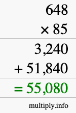 How to calculate 648 times 85 using long multiplication