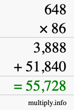How to calculate 648 times 86 using long multiplication