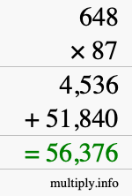 How to calculate 648 times 87 using long multiplication