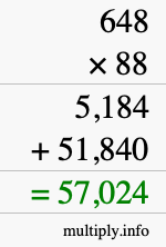 How to calculate 648 times 88 using long multiplication