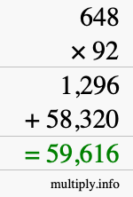 How to calculate 648 times 92 using long multiplication