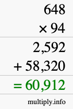 How to calculate 648 times 94 using long multiplication