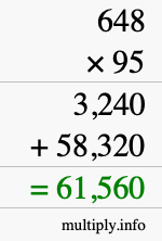 How to calculate 648 times 95 using long multiplication