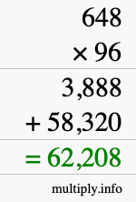 How to calculate 648 times 96 using long multiplication