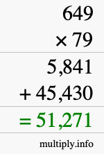 How to calculate 649 times 79 using long multiplication