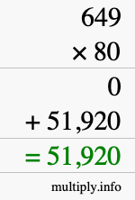 How to calculate 649 times 80 using long multiplication