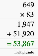 How to calculate 649 times 83 using long multiplication