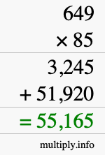 How to calculate 649 times 85 using long multiplication