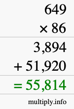 How to calculate 649 times 86 using long multiplication