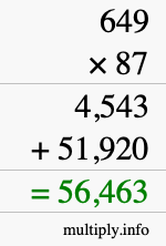 How to calculate 649 times 87 using long multiplication