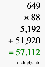 How to calculate 649 times 88 using long multiplication