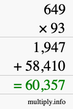 How to calculate 649 times 93 using long multiplication