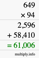 How to calculate 649 times 94 using long multiplication