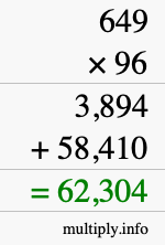 How to calculate 649 times 96 using long multiplication