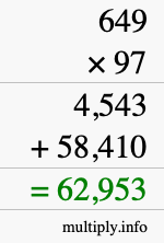 How to calculate 649 times 97 using long multiplication