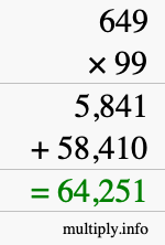 How to calculate 649 times 99 using long multiplication