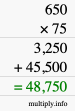 How to calculate 650 times 75 using long multiplication