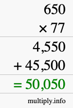 How to calculate 650 times 77 using long multiplication