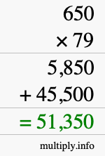 How to calculate 650 times 79 using long multiplication
