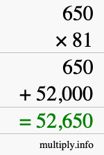 How to calculate 650 times 81 using long multiplication