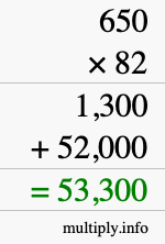 How to calculate 650 times 82 using long multiplication
