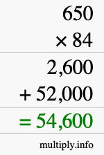 How to calculate 650 times 84 using long multiplication