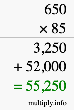 How to calculate 650 times 85 using long multiplication How to calculate 650 times 85 using long multiplication