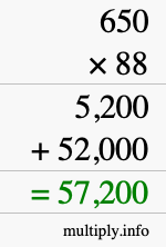 How to calculate 650 times 88 using long multiplication