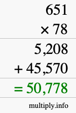 How to calculate 651 times 78 using long multiplication