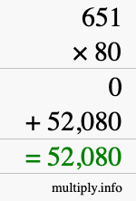 How to calculate 651 times 80 using long multiplication
