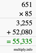 How to calculate 651 times 85 using long multiplication How to calculate 651 times 85 using long multiplication
