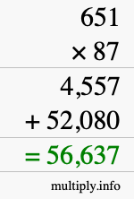 How to calculate 651 times 87 using long multiplication