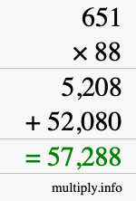 How to calculate 651 times 88 using long multiplication